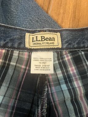 L.L. Bean Relaxed Jeans with Pink and Light Blue Plaid Lining